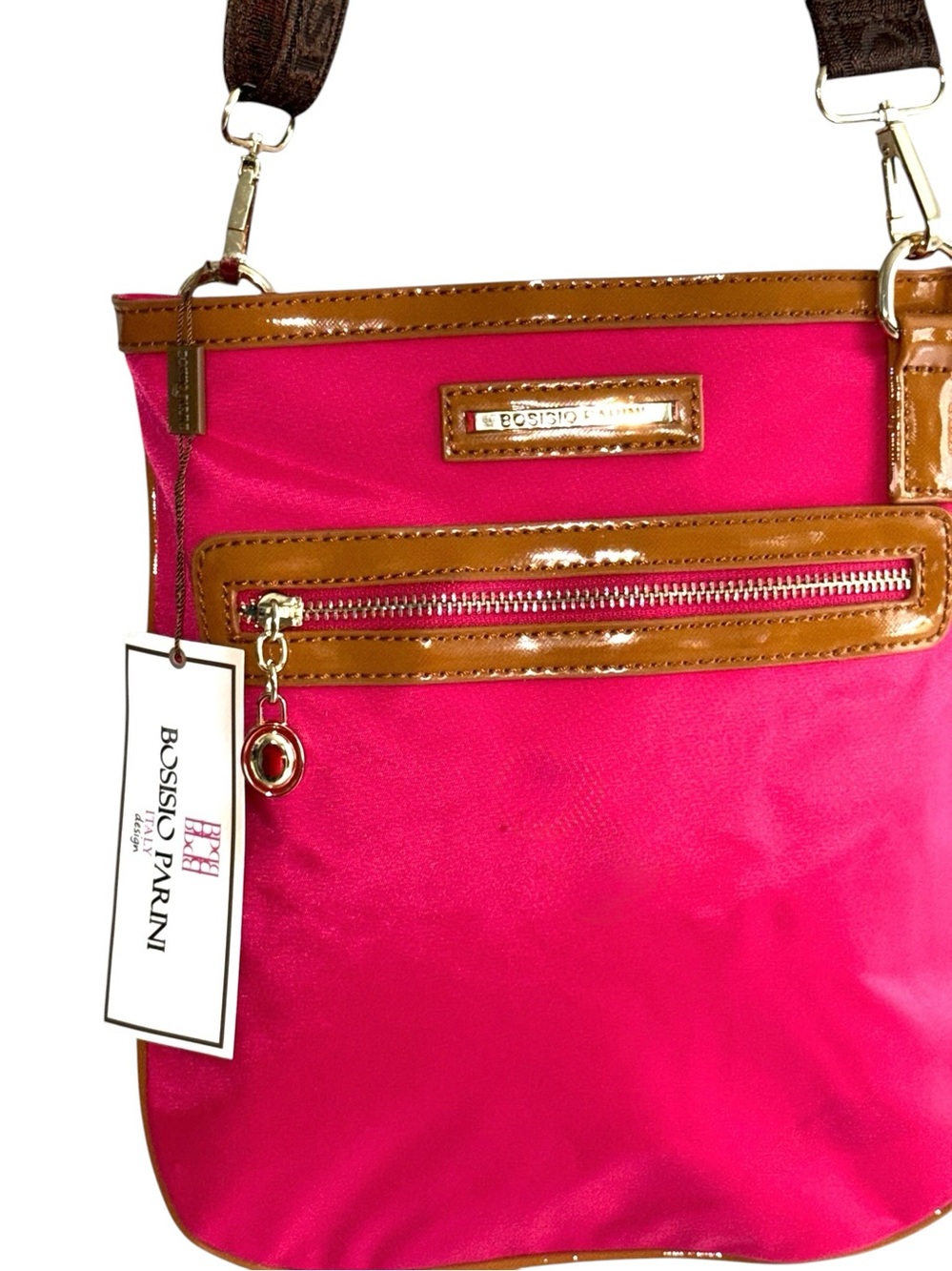 Bosisio Parni Italy Hot Pink Nylon Slim Profile X-body Bag - NWT